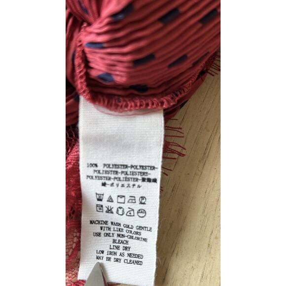 Free People 'Margot' Slip Dress 4 Polka Dot Outer SLIP ONLY Crinkle Pleated Red - Picture 5 of 16